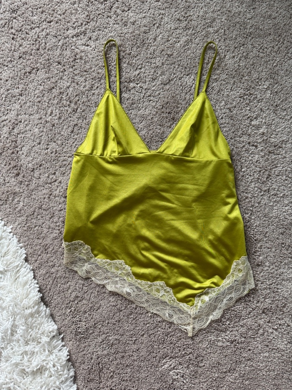 Urban Outfitters Olive Green Satin Lace Trim Cami